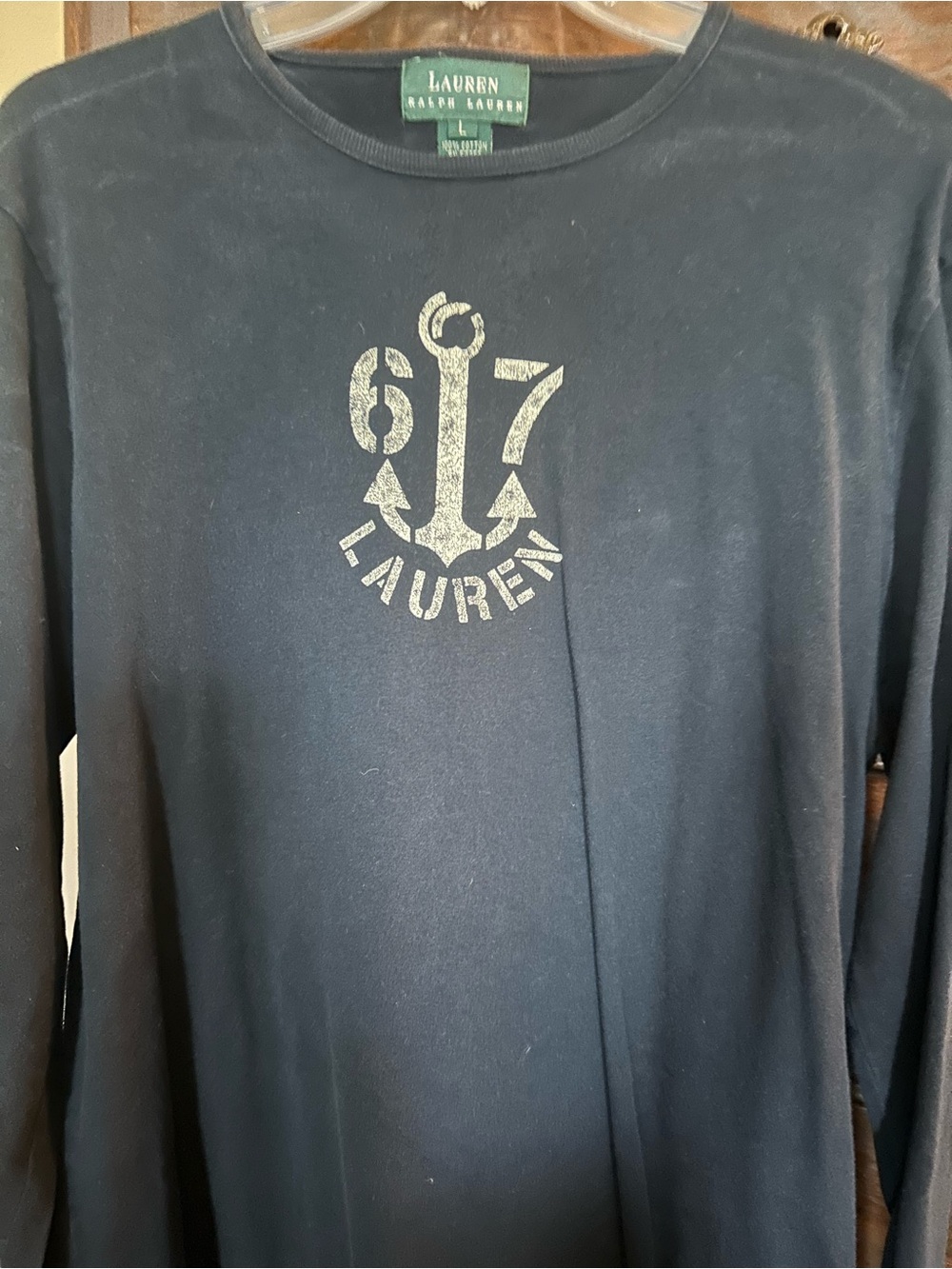 Lauren Ralph Lauren Navy Long Sleeve Graphic Tee with Anchor Print